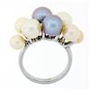 Image 8 : 18k White Gold White Beige Light Gray Pearl Wide Band Cluster Cocktail Ring Sz 7