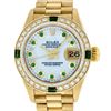 Image 1 : Rolex Ladies 18K Yellow Gold MOP Emerald President Wristwatch 26MM