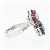 Image 5 : Estate 14k White Gold Round Sapphire Ruby & Diamond Flower Cluster Bypass Ring