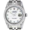 Image 1 : Rolex Mens Stainless Steel Mother Of Pearl Diamond Lugs Datejust Wristwatch