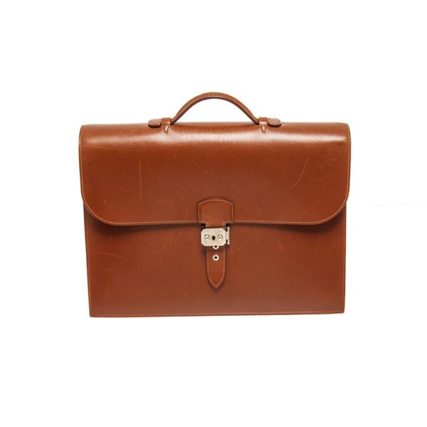 Hermes Brown Leather Sac A Depeches Briefcase