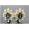 Image 1 : 18k Gold EGL Certified Royal Blue Sapphire and VVS E Diamond Omega Earrings