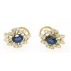 Image 6 : 18k Gold EGL Certified Royal Blue Sapphire and VVS E Diamond Omega Earrings