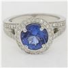 Image 1 : 18k Gold 3.30 ctw Brilliant Tanzanite Solitaire w/ Diamond Halo Split Shank Ring