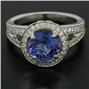 Image 5 : 18k Gold 3.30 ctw Brilliant Tanzanite Solitaire w/ Diamond Halo Split Shank Ring