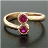 Image 5 : NEW Custom Made 14k Rose Gold Round Bezel Set Ruby Two Stone Simple Bypass Ring