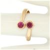 Image 7 : NEW Custom Made 14k Rose Gold Round Bezel Set Ruby Two Stone Simple Bypass Ring