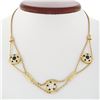 Image 1 : Vintage 14k Gold 2.28 ctw Round Sapphire & Diamond Cluster 16" Statement Necklac