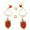 Image 9 : Antique 14K Yellow Gold Round & Oval Cabochon Coral Open Dangle Drop Earrings