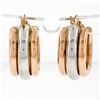 Image 2 : New 14k Rose & White Gold Triple Puffed Tube Round Hoop Earrings