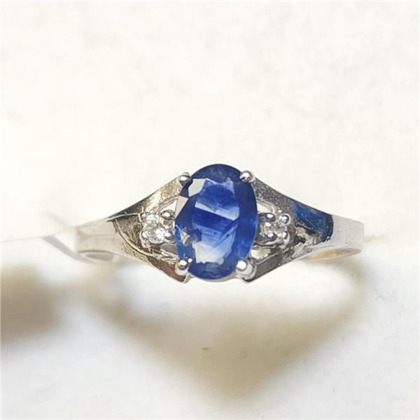 10K White Gold Sapphire(0.8ct) Diamond(0.06ct) Ring (~Size 7)(Ring is resizable for $40) (~weight 1.