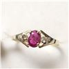 Image 3 : 10K Yellow Gold Ruby(0.57ct) Diamond(0.07ct) Ring (~Size 6.25)(Ring is resizable for $40) (~weight 1