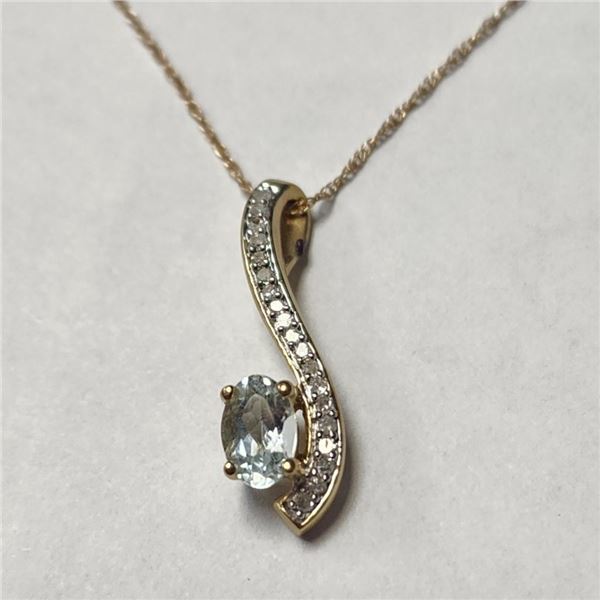 10K Yellow Gold Aquamarine 18"(0.5ct) Diamond(0.2ct) Necklace (~weight 1.6g), Suggested Retail Value