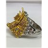 Image 4 : Gents sculpted dragon .925 Silver Sapphire & emerald ring with certificate valued $1400.00