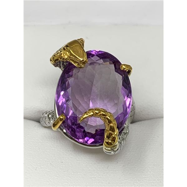 Natural Amethyst 24 Carat Oval Cut Solitaire Serpent ring with certificate valued $1200.00