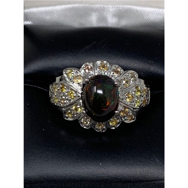 Black Opal Round cut 4.11 Carat Solitaire .925 Silver Ring with certificate valued$1100.00