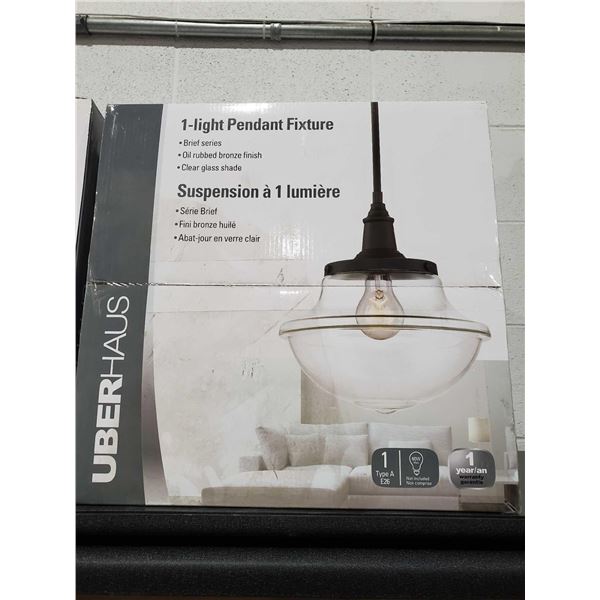 UberHaus 1 Light Pendant Fixture Oil rubbed bronze finish w/ clear glass shade