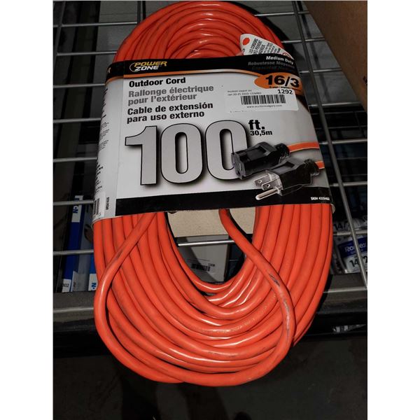 Power Zone 100' Outdoor Extension Cord Medium Duty 16/3 10 Amp