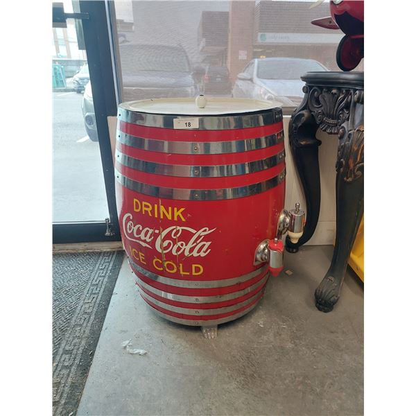 COCA COLA BARREL COOLER BEVERAGE DISPENSER W/PORCELAIN LID