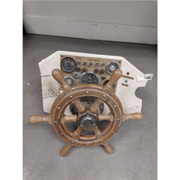 VINTAGE BOAT STEERING WHEEL AND GAUGE CLUSTER