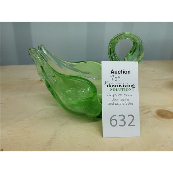 Green Glass Swan Dish Cat A