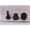 (2) Raku Vases + A Candle Holder