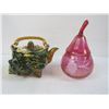Image 5 : Iridescent Cranberry Glass Dish - Ceramic Shell Teapot