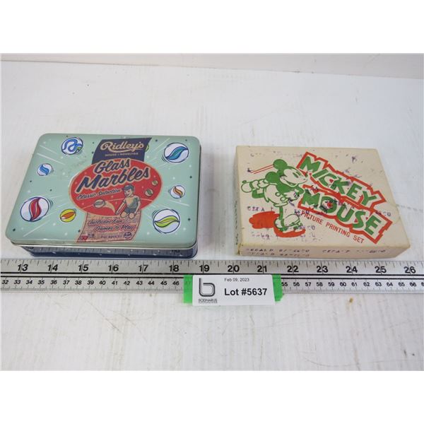 Tin of Glass Marbles - Mickey Mouse Stamp Set