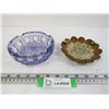 (2) Ashtrays - Purple Glass - Metal w/Mexican Coins