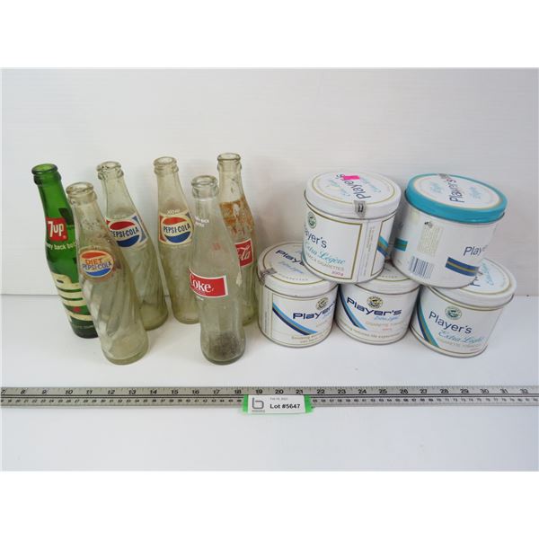 (6) Pop Bottles - (5) Tabbacco Tins