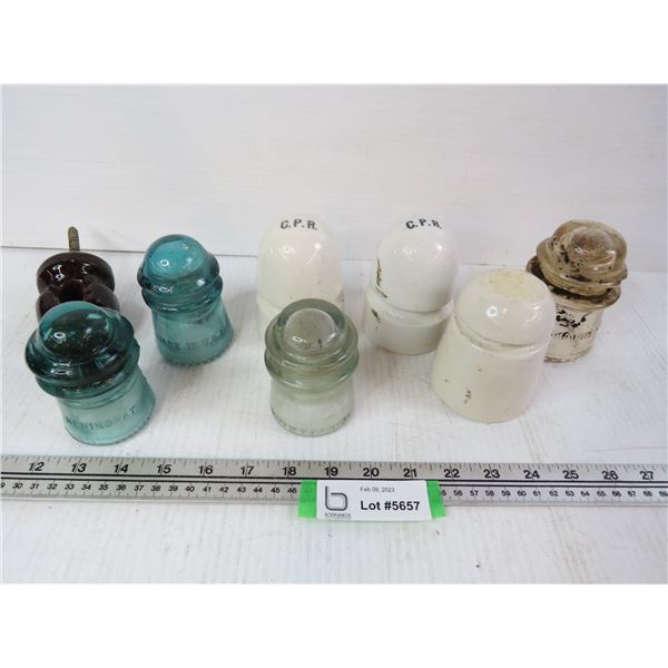 Glass Insulaters - (2) C.P.R. - Dominion - U.S.A. - Hemingway