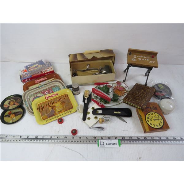 Vintage Hair Clipper - Wallet - Small Tin Trays - Wooden Matches - Misc Items