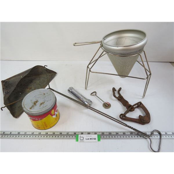 Vintage Strainer - Flashlight - Dustpan - Pastry Cutter - Tabbacco Tin - Clamp