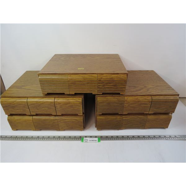 (5) Storage Cassette Boxes - Wooden Box w/Plastic Drawers - Each Hold 42 Tapes