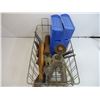 Image 4 : Wire Basket with Trailer Jack,Shelf Brackets,Knife Sharpener and misc. items