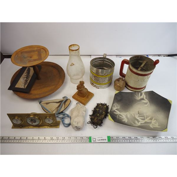(2) Flour sifters,lamp chimney,Barometer, and msc. items as pictured