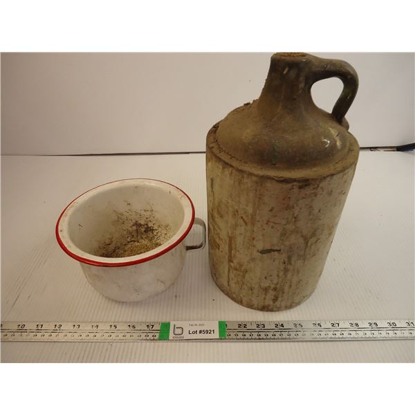 Stone jug and enamelware