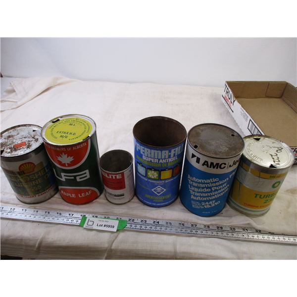 (6) Oil Tins (Home Lite, AMC, Turbo Oil, LFA)