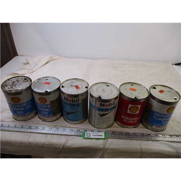 (6) Oil Tins (Mobil, Aeroshell)