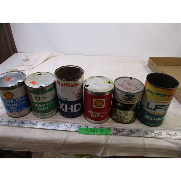 (6) Oil Tins (Gulf Lube, Aeroshell Ford300)