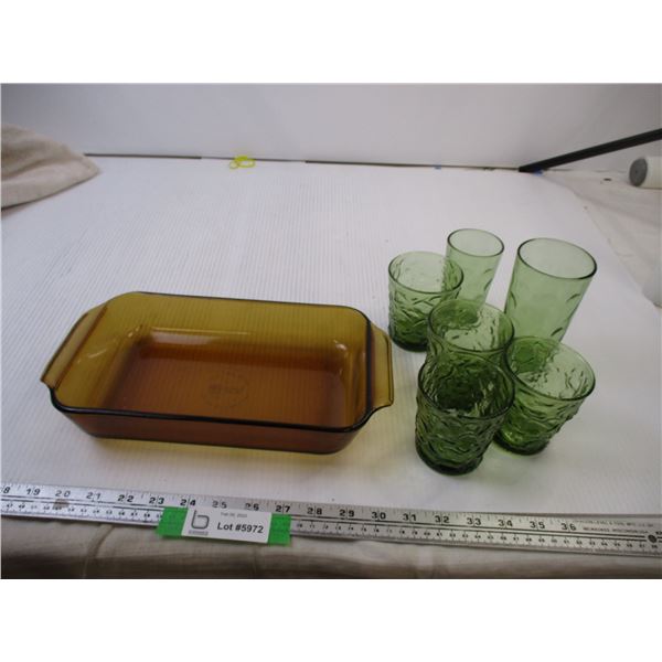 (6) Green Glasses w/ Misc