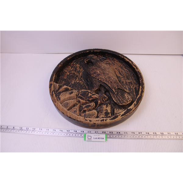 Wooden Disk Carved w/ and Eagle