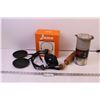 Image 1 : (2) Mini Cast Iron Pans, Vintage Jana Headset, and Chickadee Poker Set