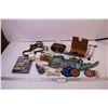 Image 1 : Piece of a Vintage Wooden Stereo Optic Viewer, Vintage Patches and Pennant + Misc