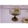 Image 2 : (4) Glass Candleholders + Blue Glass Basket and Pitcher