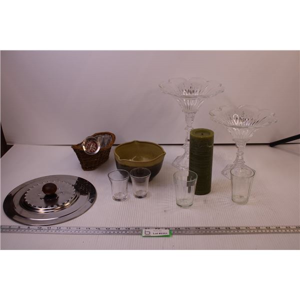 Pair of Cut Glass Candle Holders+ Misc