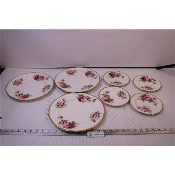 (7) Pieces of Royal Albert "American Beauty" (3-Plates 4-Bread Plates)