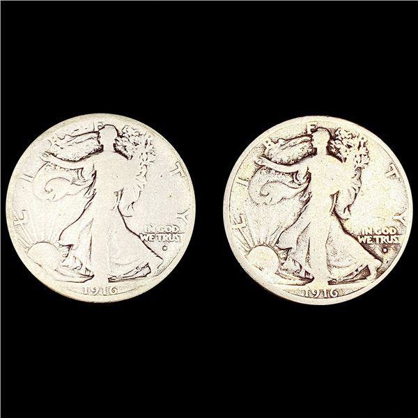 (2) 1916-D Walking Half Dollars NICELY CIRCULATED