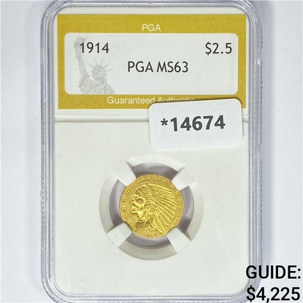 1914 $2.50 Gold Quarter Eagle PGA MS63