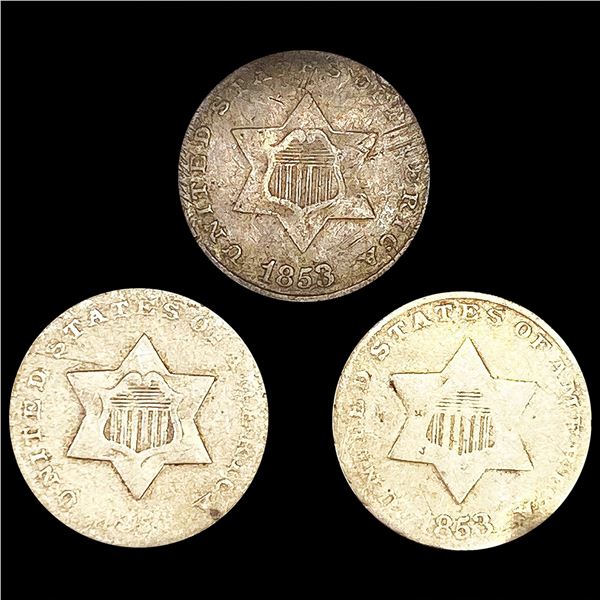 (3) Silver 3 Cents (1851, (2) 1853) NICELY CIRCUL